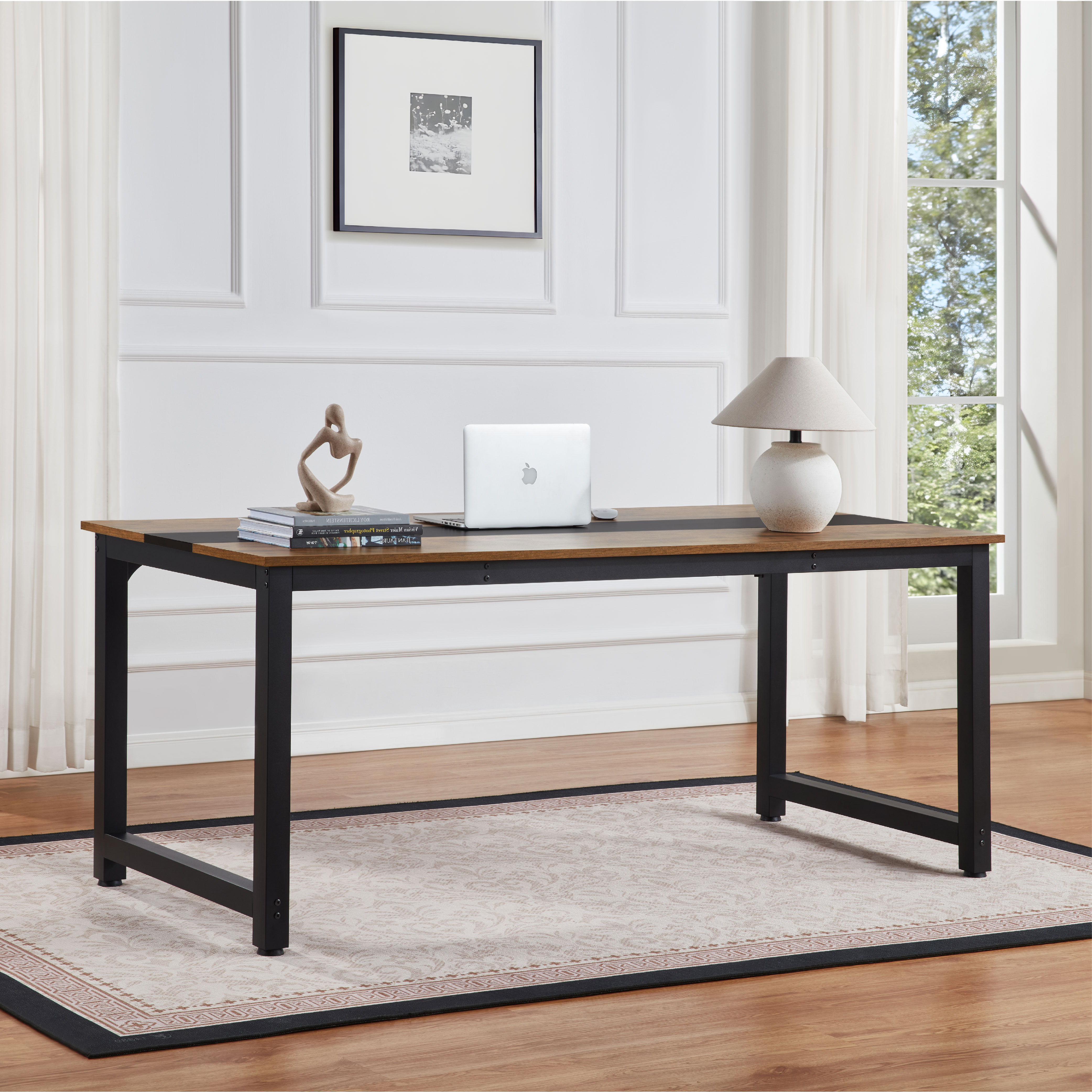 Computer Desk Large Office Desk, 70.9 Inch Gaming Desk Writing Desk Work Desk For Home Office, Study, Modern Simple Wooden Desk, Large Legroom, Metal Frame, Rustic/Black_voghion.com